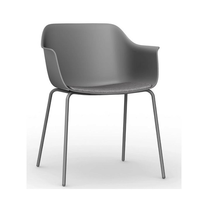 Set di 2 sedie con gambe in acciaio e monoscocca di polipropilene colore grigio scuro e tappezzeria talpa Shape Resol