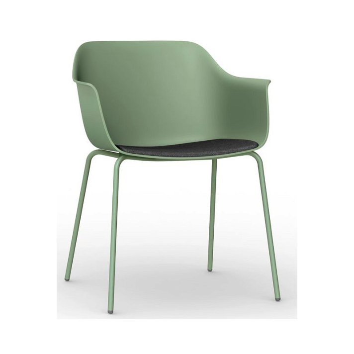 Set di 2 sedie con gambe in acciaio e monoscocca di polipropilene colore verde e tappezzeria carbone Shape Resol