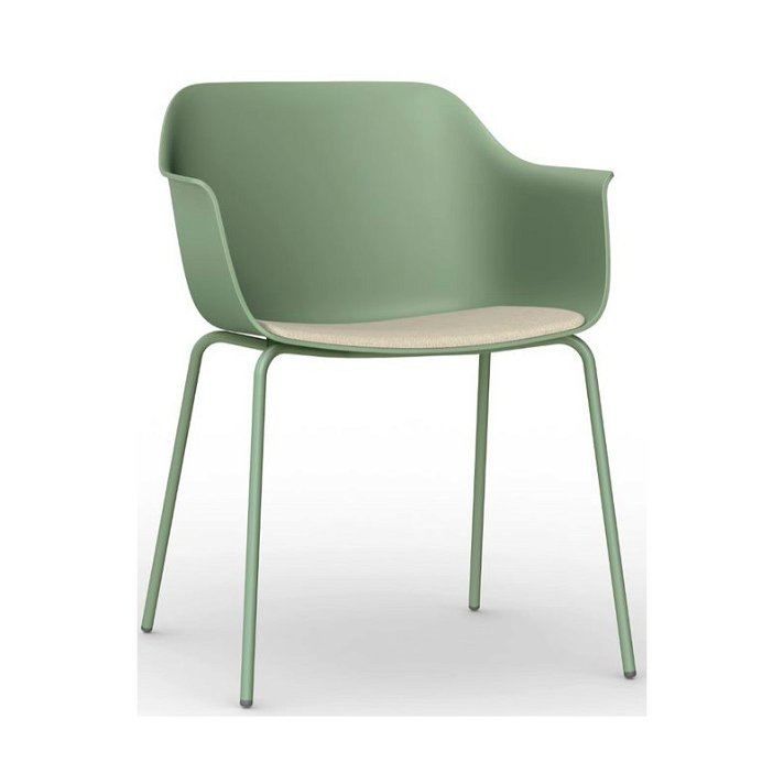 Lot de 2 chaises avec pieds en acier et coque en polypropylène de couleur verte et tissu lin Shape Resol