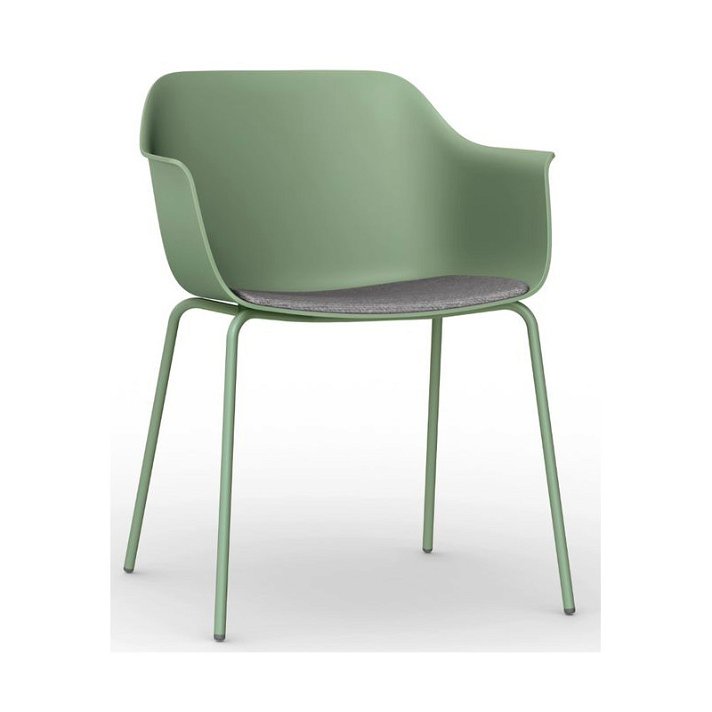 Set di 2 sedie con gambe in acciaio e monoscocca di polipropilene colore verde e tappezzeria talpa Shape Resol