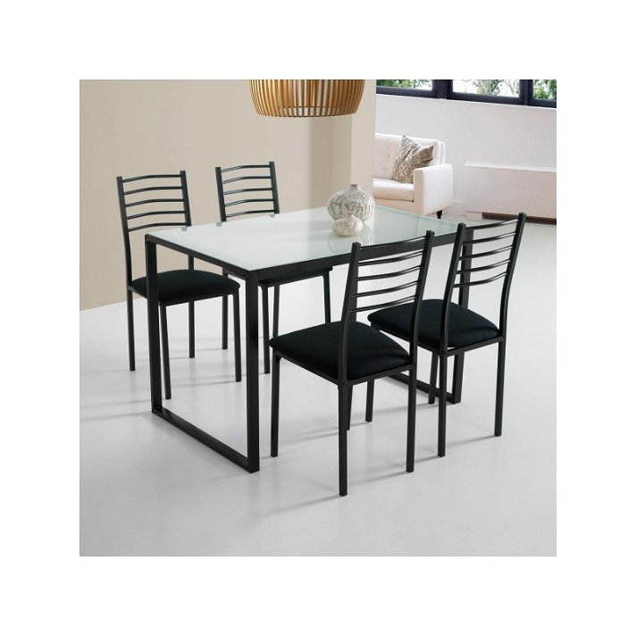 Set di tavolo da cucina con 4 sedie nero e bianco Noemí IberoDepot