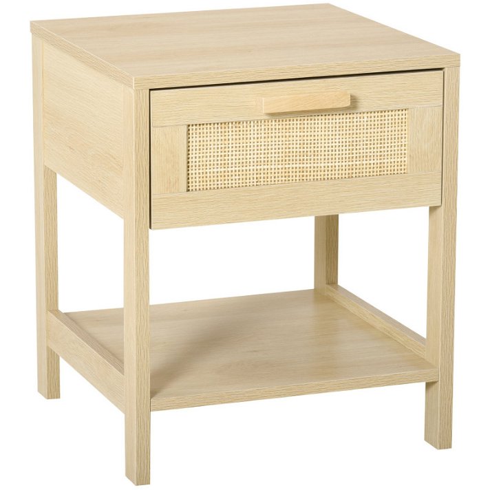 Mesa de cabeceira com gaveta cor madeira natural HomCom