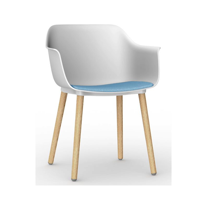 Set di 2 sedie con gambe in legno e corpo di polipropilene colore bianco e tappezzeria blu Shape Wood Resol
