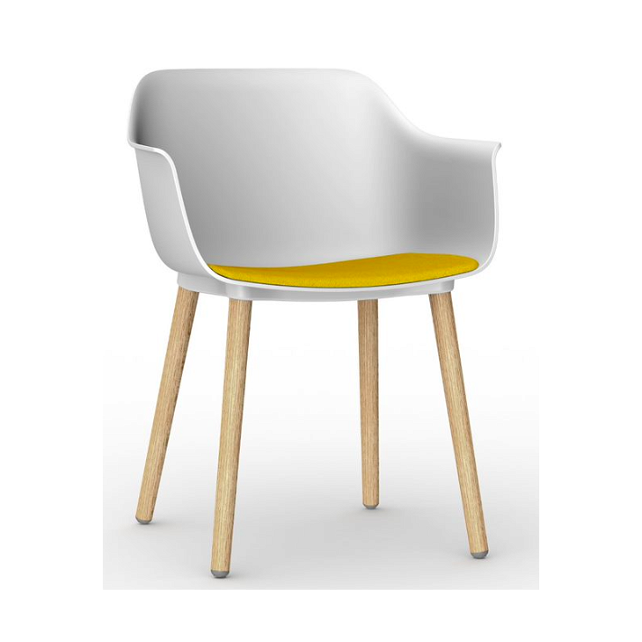 Lot de 2 chaises avec pieds en bois et corps en polypropylène de couleur blanche et tissu mimosa Shape Wood Resol