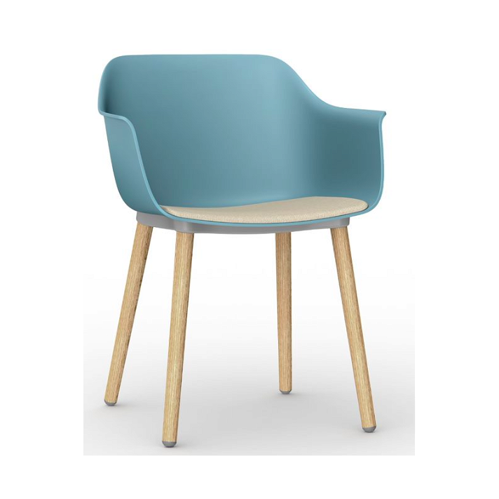 Lot de 2 chaises avec pieds en bois et corps en polypropylène de couleur bleu rétro et tissu lin Shape Wood Resol