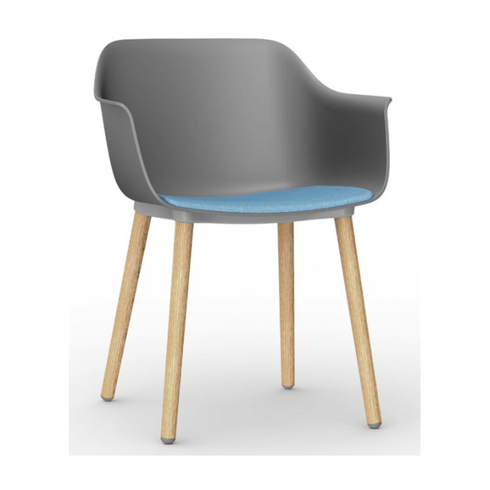 Set di 2 sedie con gambe in legno e corpo di polipropilene colore grigio e tappezzeria blu minerale Shape Wood Resol