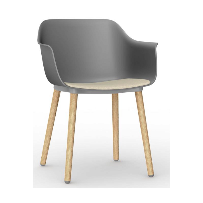 Set di 2 sedie con gambe in legno e corpo di polipropilene colore grigio e tappezzeria lino Shape Wood Resol