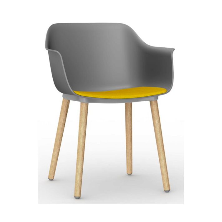 Lot de 2 chaises avec pieds en bois et corps en polypropylène de couleur grise et tissu mimosa Shape Wood Resol
