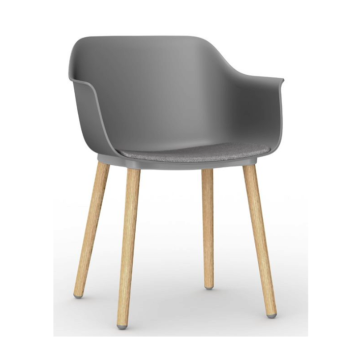 Lot de 2 chaises avec pieds en bois et corps en polypropylène de couleur grise et tissu taupe Shape Wood Resol