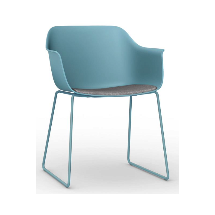 Lot de 2 chaises avec pieds patins fabriquées en polypropylène de couleur bleue et tissu taupe Shape Patin Resol