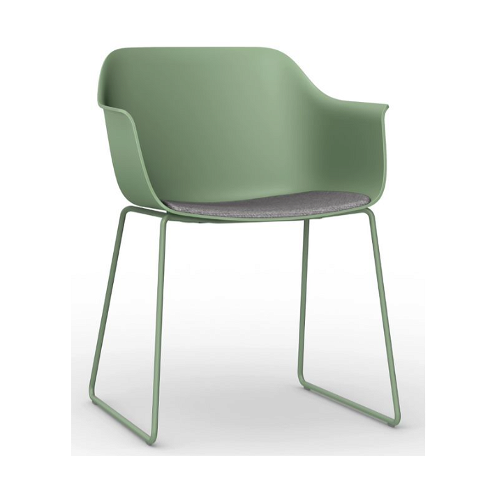 Set di 2 sedie con gambe a pattino realizzate in polipropilene colore grigio verde e tappezzeria talpa Shape Patín Resol