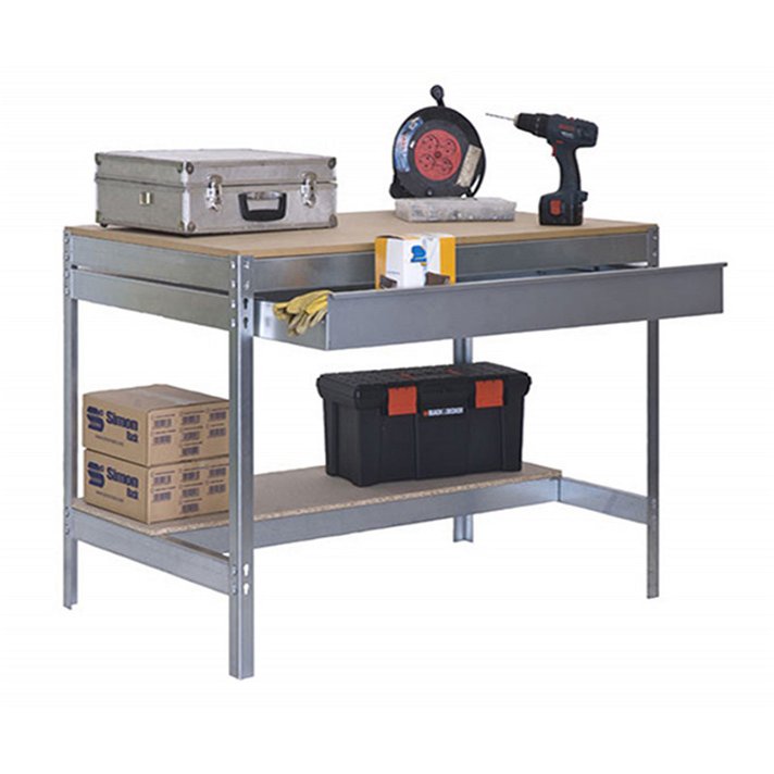 Kit de banc de travail avec deux étagères et tiroir de couleur grise BT0 Box SimonRack