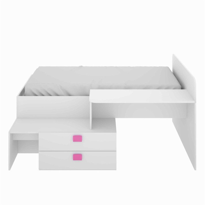 Letto giovanile con scrivania e cassetti color bianco e rosa IberoDepot