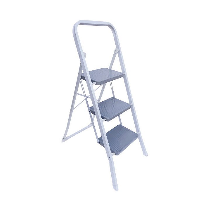 Escada de aço com três degraus cor branca e cinzento de 72 cm com suporto até 150 kg GSC