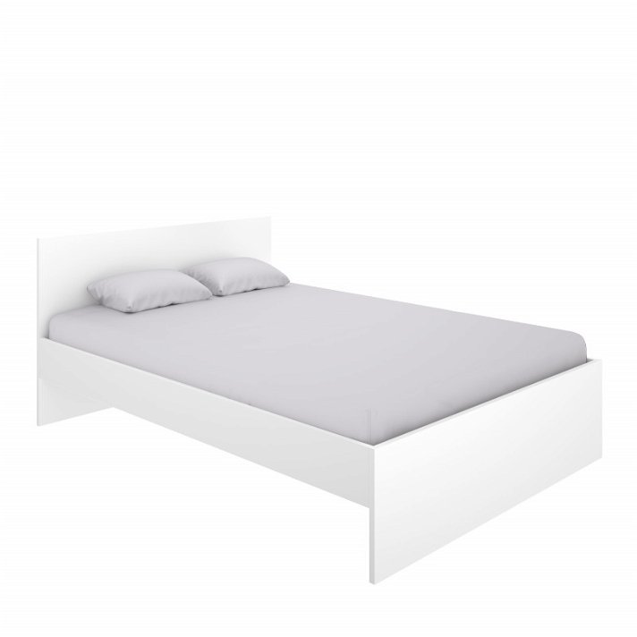 Lit avec tête de lit de couleur blanche de 150x190 cm IberoDepot