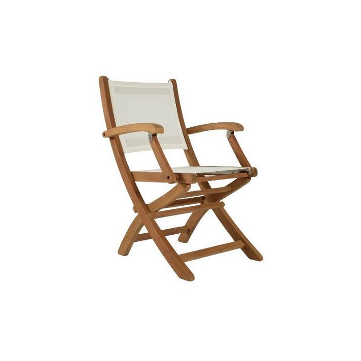 Cadeira dobrável para exteriores de teca natural com textilene branco IberoDepot