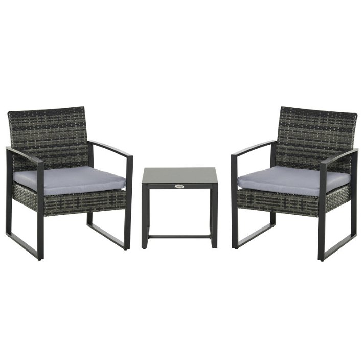 Conjunto de mesa y sillas de ratán sintético y metal con un acabado en color gris Outsunny