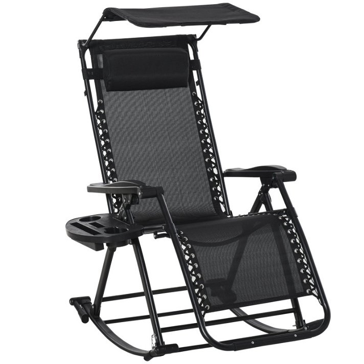 Cadeira de baloiço de dupla função dobrável e reclinável preta Outsunny
