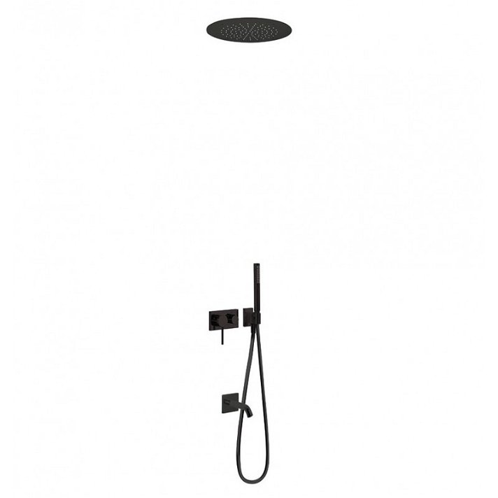 Kit de ducha con grifo monomando de 3 vías fabricado de latón con acabado en color negro TRES