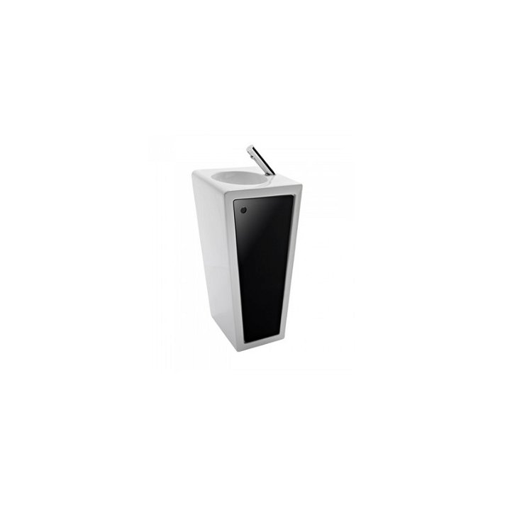 Lavabo con pedestal en acabado blanco con dos puertas en color negro BLOK Unisan