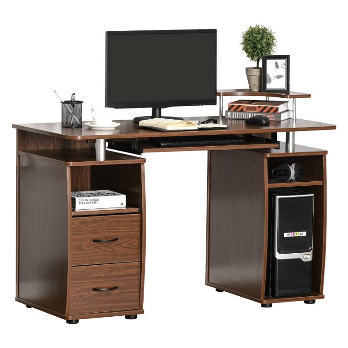 Mesa para ordenador con cajones de melamina marrón Homcom