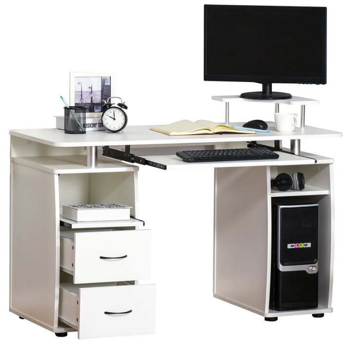 Mesa para ordenador con cajones de melamina blanco con detalles negro de 120x85x55 cm Homcom