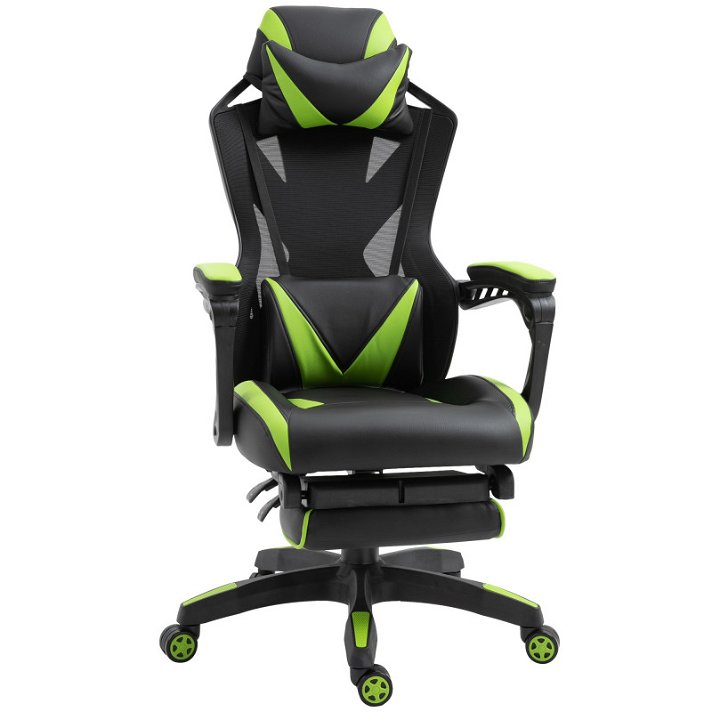 Cadeira ergonómica para escritório com almofada e apoio para os pés de cor verde e preto Racing HOMCOM