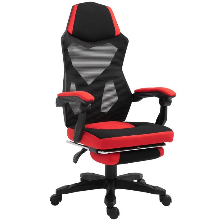 Silla ergonómica de escritorio reclinable con reposapiés en color negro y rojo Vinsetto
