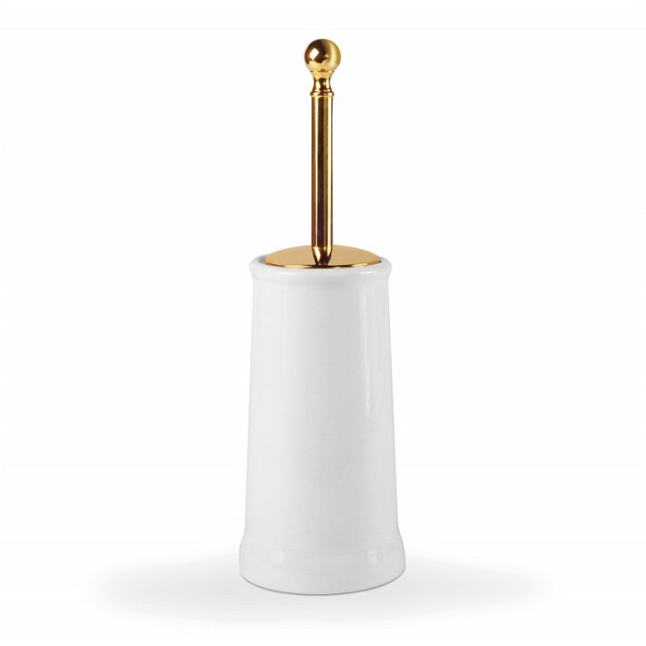 Escobillero cilíndrico para cuarto de baño fabricado en cerámica con acabado en oro Retro TRES