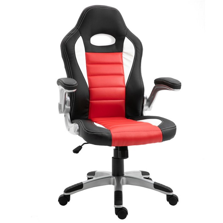 Cadeira ergonómica de escritório com apoio de braços dobráveis vermelho​ e preto HomCom