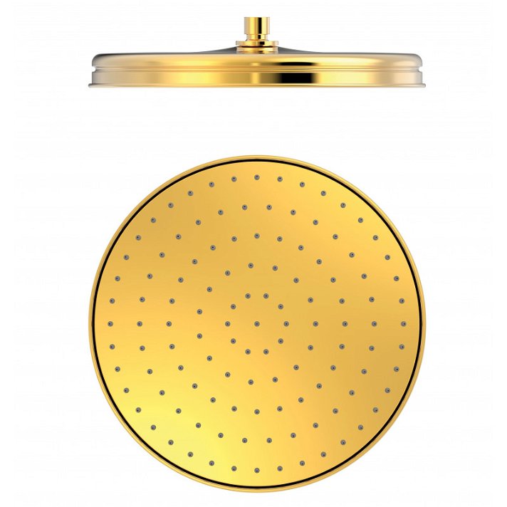 Rociador para ducha de forma redonda con 31 cm de Ø fabricado de latón con acabado en color oro TRES