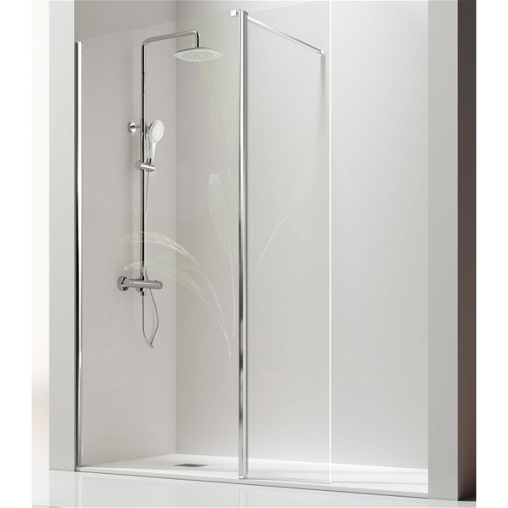 Mampara de ducha frontal con una hoja fija y puerta abatible plata Giro Kassandra