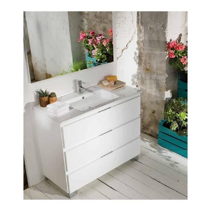 Meuble de salle de bains à 3 tiroirs avec plan vasque blanc Life B10