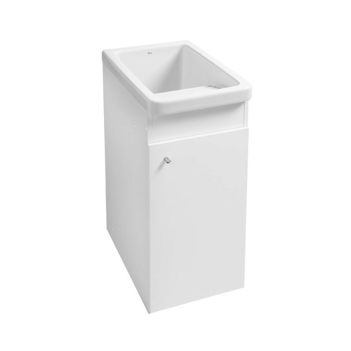 Mueble para lavadero de aglomerado con puerta abatible de color blanco brillo Henares Roca