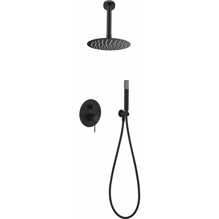 Conjunto moderno de ducha con un diseño empotrado y un acabado negro mate Top Imex