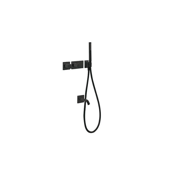 Kit bañera-ducha termostática negra + caño Block System TRES