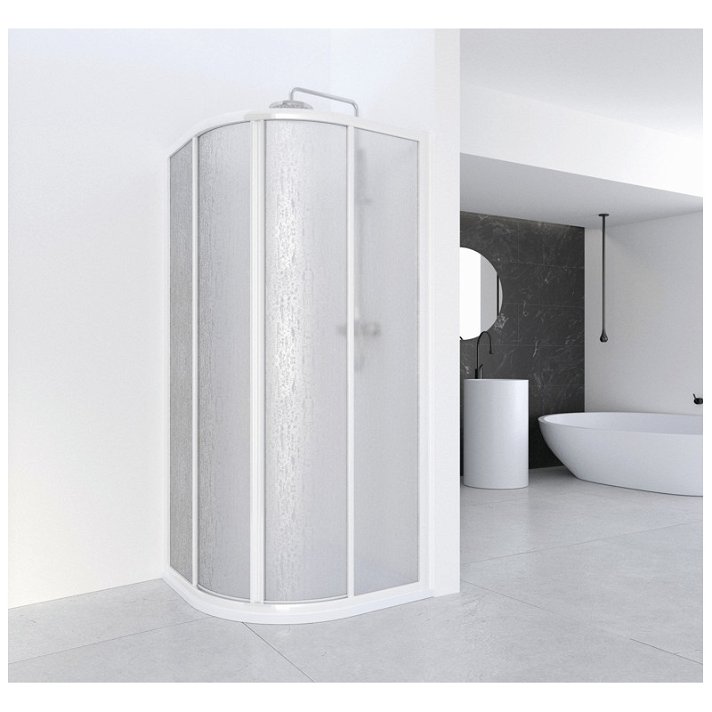 Mampara de ducha angular curva de 195 cm con perfiles en acabado color blanco CU Profiltek