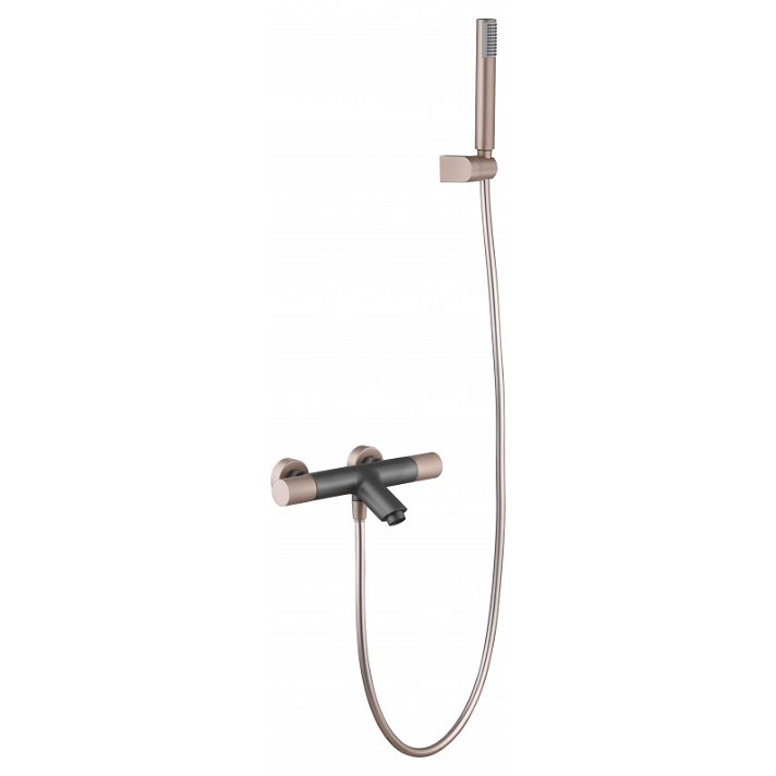 Grifo de bañera y ducha termostático color gris mate y champagne de 30,6 cm Line Imex