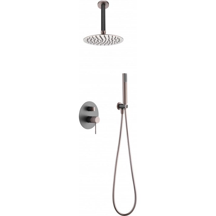 Conjunto elegante para ducha con un diseño empotrado de color gris mate y champagne Top Imex