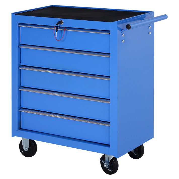 Caixa de ferramentas com rodas 5 gavetas de cor azul HomCom