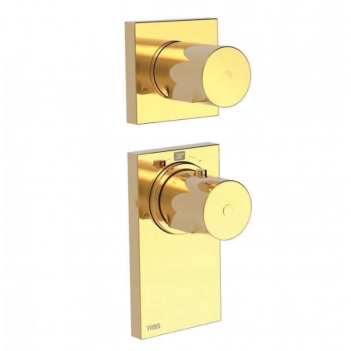 Rubinetto termostatico verticale a 2 vie oro Block System TRES