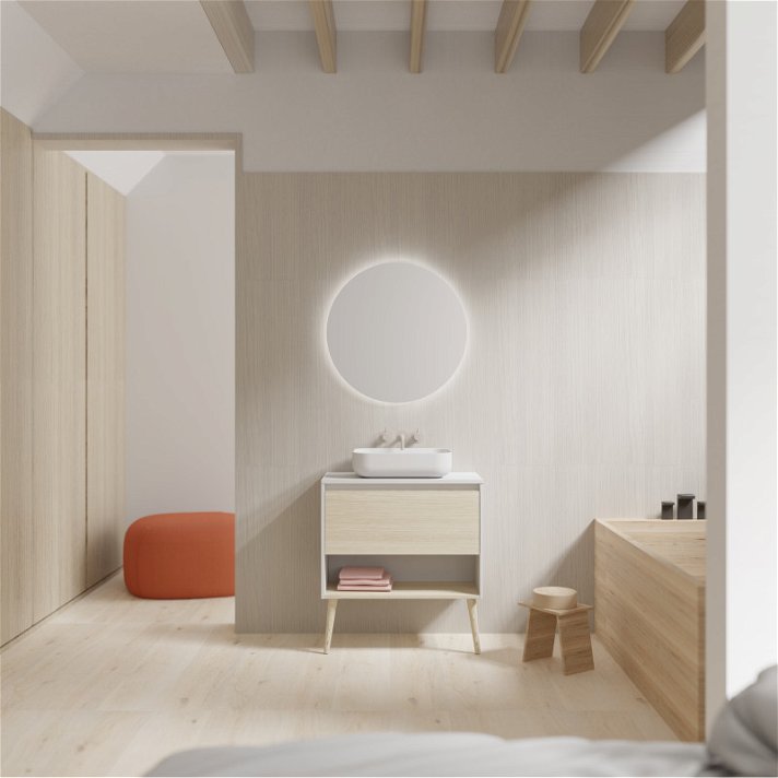 Mueble para baño de 80 cm de ancho con lavabo fabricado en tablero en acabado blanco mate Nara Top Amizuva
