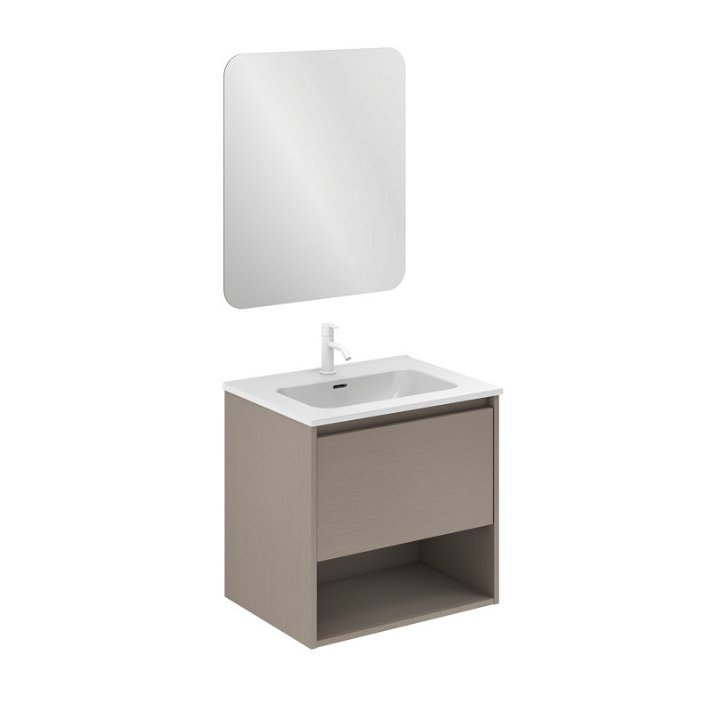 Mueble para baño con lavabo integrado fabricado en tablero de partículas en un acabado fumé arenado Niwa Amizuva