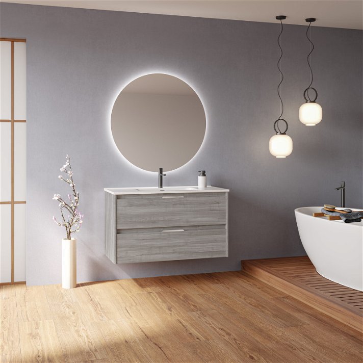 Mueble de baño con lavabo gris arenado 100 cm Suki Amizuva