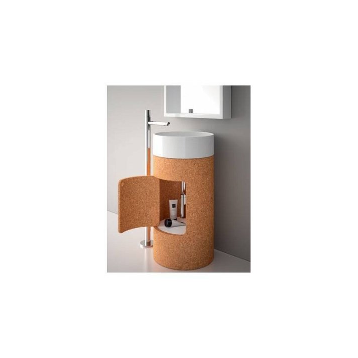 Lavabo avec meuble colonne de 45 cm fabriqué en porcelaine avec finition blanc et liège Unisan