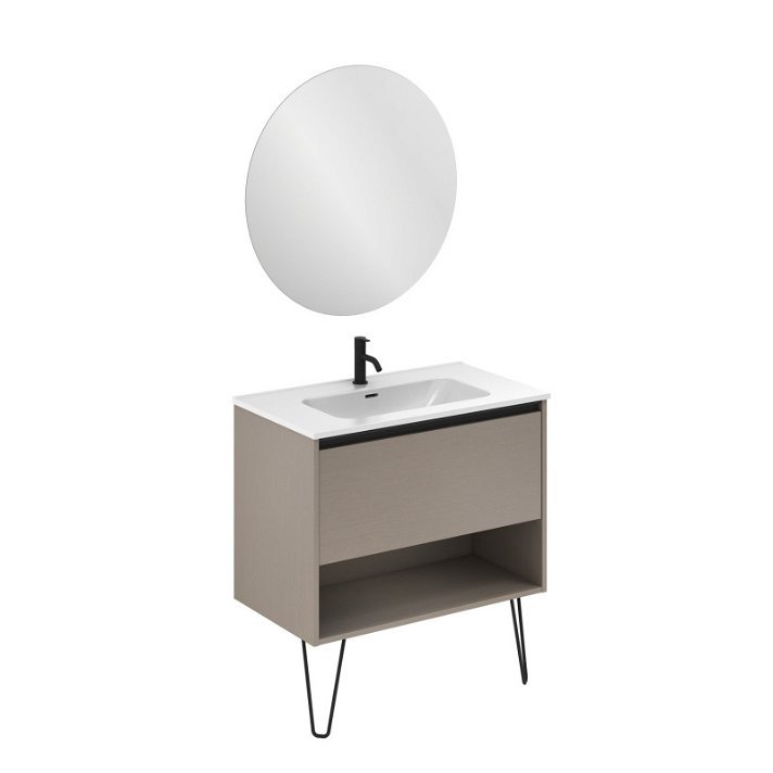 Mueble para baño con lavabo integrado de 80 cm de ancho con un acabado en fumé arenado Yoko Amizuva
