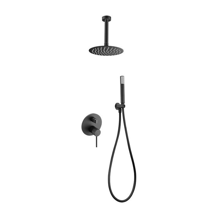 Conjunto moderno de ducha con un diseño monomando de acabado negro mate Thalos Stick Imex