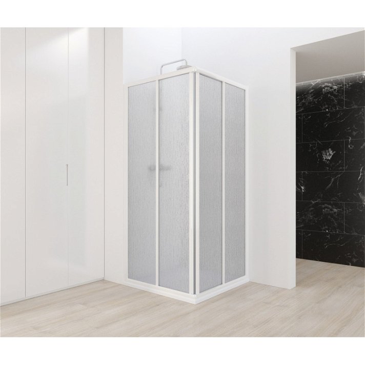 Cabina doccia angolare reversibile da 195 cm in acrilico e profili in finitura bianca o argento Aurum Profiltek