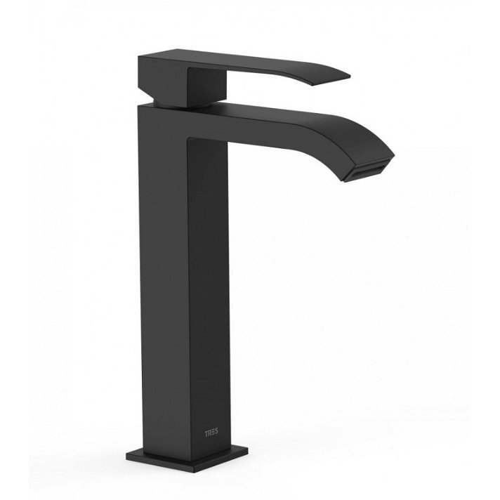 Robinet mitigeur pour lavabo avec bec haut de 24 cm fabriqué en laiton avec finition de couleur noire Cuadro TRES