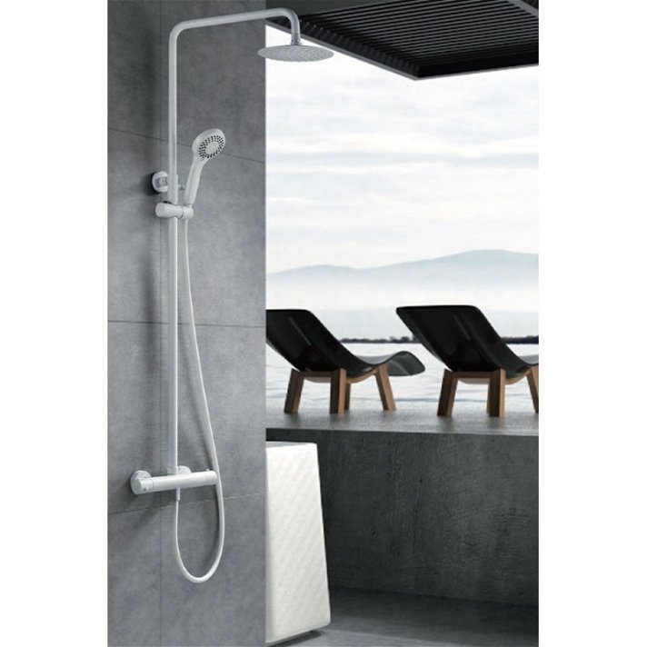 Conjunto de ducha con grifo termostático de diseño moderno con un acabado blanco mate Kent IMEX